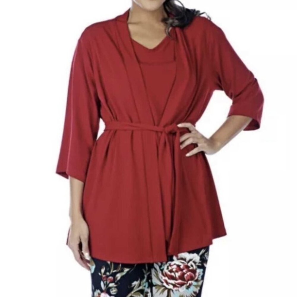 NEW Kim & Co. Red Lightweight Belted Cardigan with Sash Size Small (bin 2J)